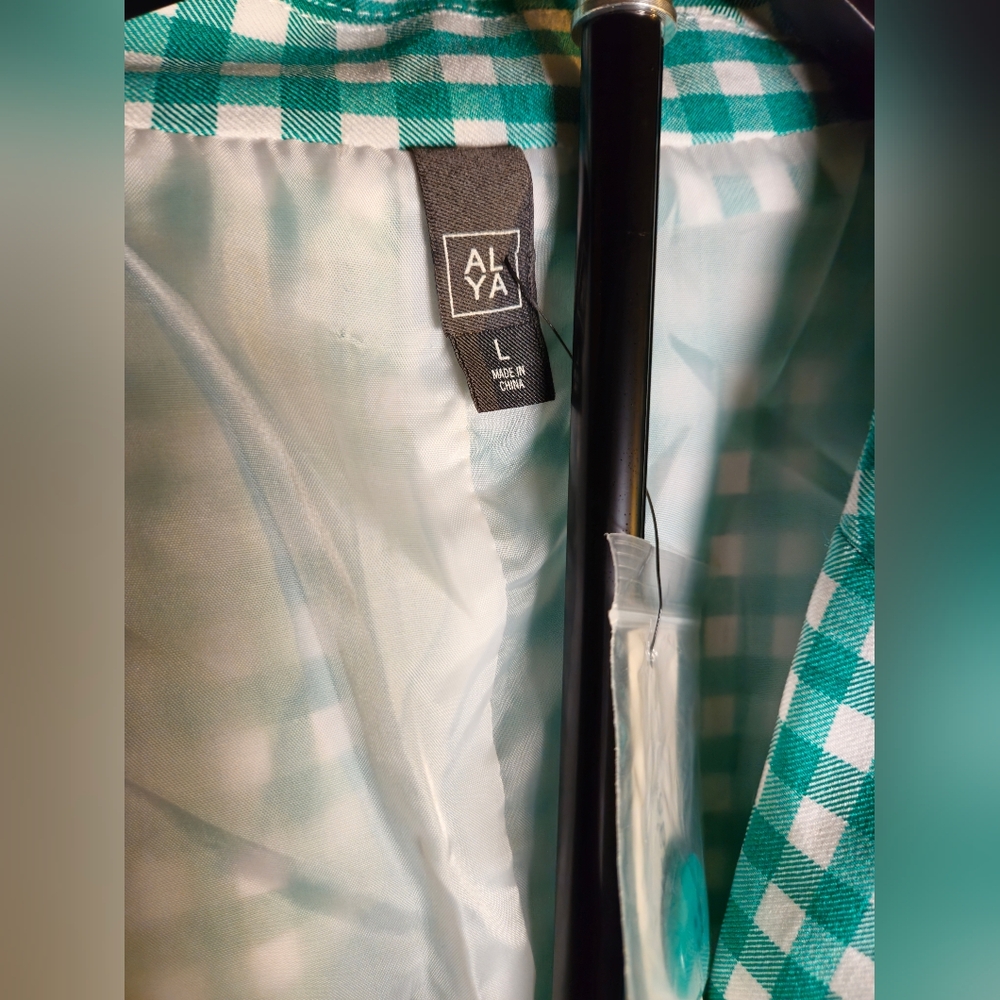 NWT Francesca’s ALYA Green Gingham Blazer Large Preppy Spring Jacket Checkered - Picture 4 of 9